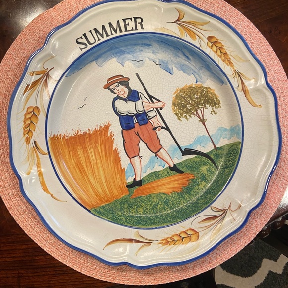 Four Vintage 12” Scalloped Plates Summer, Autumn, Winter, Spring Beautiful deets - Picture 4 of 16